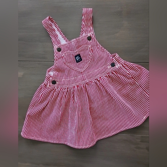 OshKosh B'gosh Other - OshKosh B’gosh Baby Red & White Striped Overalls Dress Cotton 18 Month Vestbak